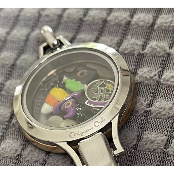 Origami Owl Lanyard Locket Silver Rose Gold Crystals Multiple Halloween Charms - Picture 10 of 13